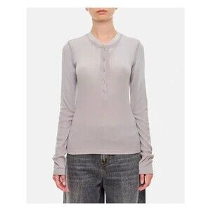 Cotton Citizen Henley Top Womens Size M Gray Ribbed Long Sleeve Garment